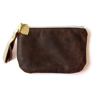 Image of Leather Coin Purse, distressed brown/metallic champagne