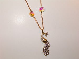 Image of Golden Jeweled Peacock Necklace