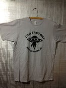 Image of UFO FACTORY new detroit, mi TEE SHIRT black print on silver-gray shirt