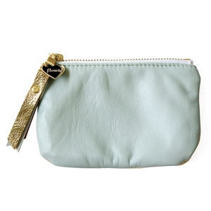 Image of Leather coin purse, minty blue / gold