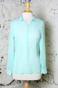 Image of Sheer & Sweet Dotted Swiss Button Down Blouse: Mint