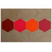 Image of 'Hexagon Row' screenprint on ply - warm colours