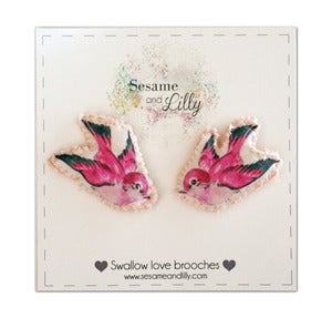 Image of Vintage Swallow love brooches (pink)