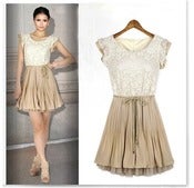 Image of Tan/Ivory Lace Dress