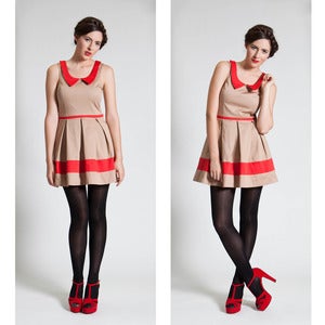 Image of Oh so Frenchy Dress - Beige/Red