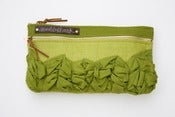 Image of tough ruffles double zip clutch in avocado greens