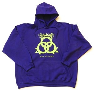 Image of Purple Hooded Sweatshirt Lime Green Logo