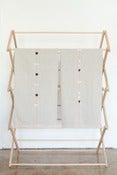 Image of Flax Tablecloth with Black and White triangles- Silver Stitching