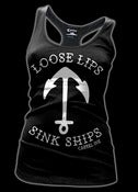 Image of Loose Lips Sink Ships Girls Racer Back Tank Top Style # 3198