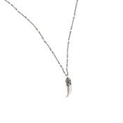 Image of silver crowned fang on adjustable 18-22" hand-beaded chain (p60sil1822)