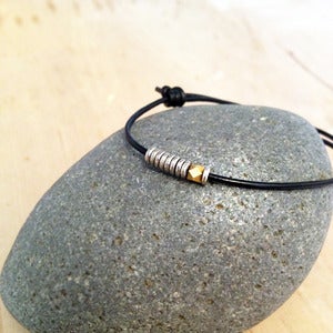 Image of leather & bead stack bracelet