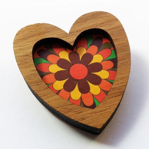 Image of Heart Brooch - Retro Floral (Free Shipping)