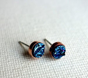 Image of Copper and Sterling Silver Blue Drusy Studs