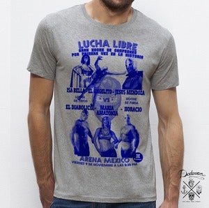 Image of Lucha libre - T-shirt gris bleu homme