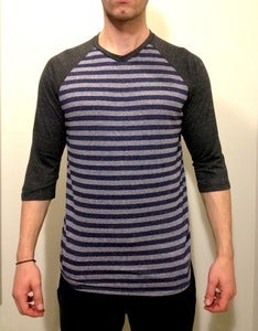 3/4 Raglan Sleeve Blue & Grey Stripes