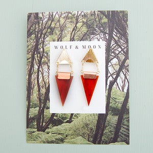 Image of Double Triangle Earrings in Rust and Gold by Wolf and Moon