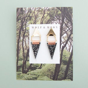 Image of Double Triangle Earrings in Black Glitter and Gold by Wolf and Moon