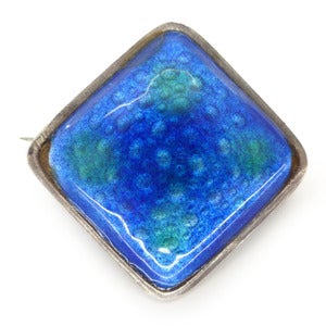 Image of Vintage Silver Arts & Crafts Silver Enamel Peacock Blue Bubble Button Pin Brooch