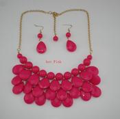 Image of Teardrop Bib Necklace + Earrings: Hot Pink
