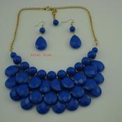Image of Teardrop Bib Necklace + Earrings: Royal Blue