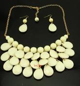 Image of Teardrop Bib Necklace + Earrings: Beige
