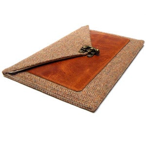 Image of iPad Mini case in brown herringbone tweed