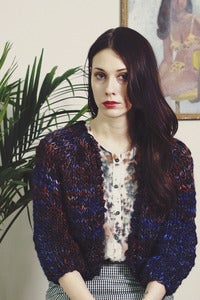Image of perth merino wool hand knit cardigan (shown in Bright Night)