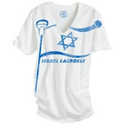 Image of Israel Lacrosse women's white V-neck t-shirt