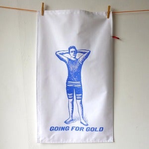 Image of Going For Gold tea towel - blue
