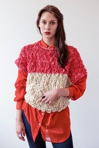 Image of welland merino wool sweater (shown in color blocked coral & natural)