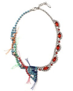 Image of Split Personality Crystal Necklace W/Threads - Turquoise/Orange