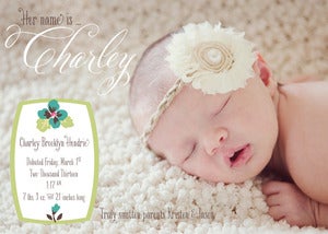 Image of Hawaiian Flower Baby Announcement with Photo
