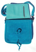 Image of No.90009 mini messenger bag. cyan suede