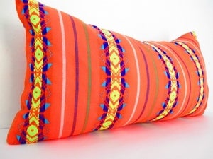 Image of Aztec Orange Throw Pillow Cover. Purple Green Orange Mexican Cushion