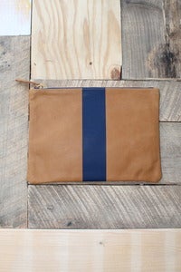 Image of Clare Vivier  Flat Clutch Caramel Stripe