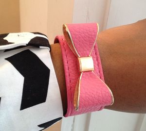 Image of Pink Vegan Leather Bow Bracelet