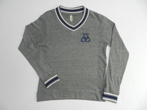 Image of Grey/ Ivory/ True Navy Cashmere V-Neck Sweatshirt 