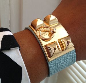 Image of Light Blue Pyramid Vegan Leather Bracelet