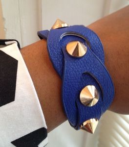 Image of Navy Vegan Leather Spiked Bracelet