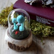 Image of SOLD  verdigris toadstools and the velvet mite - wool mushroom terrarium