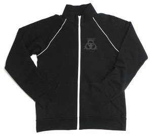 Image of Black Jacket White Piping Black Matte Logo 