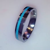 Image of Flat Comfort Fit Titanium Band with Turquoise Inlay