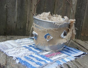 Image of Vintage Metal Milk Pail with Wooden Handle and Layering Set/Basket Stuffer