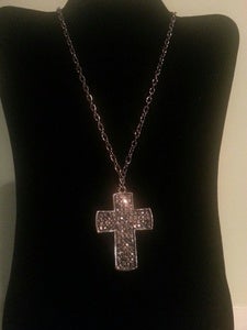 Image of Pewter Rhinestone Cross Necklace