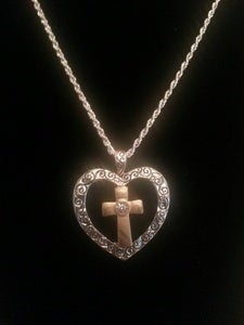 Image of Cross with Heart Multi-toned Necklace