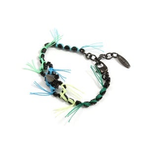 Image of Let Them Eat Cake Crystal & Spike BFF Bracelet W/Blue Combo Threads - Jet/Blue Combo