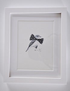 Image of FRAMED BIRD WITH BIG BOW TIE A5 PRINT.