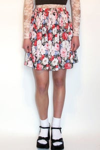 Image of floral cotton gathered mini skirt