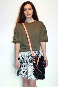 Image of militar green embroidered short sleeved sweater