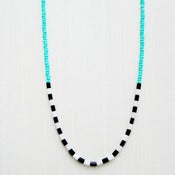 Image of Long Beaded Colorblock Necklace - Black & White - Silk and Sterling Silver